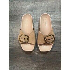 NIB Homers Tan Suede Slip On Open Toe Hand Crafted Buckle Slide Sandals Size 36